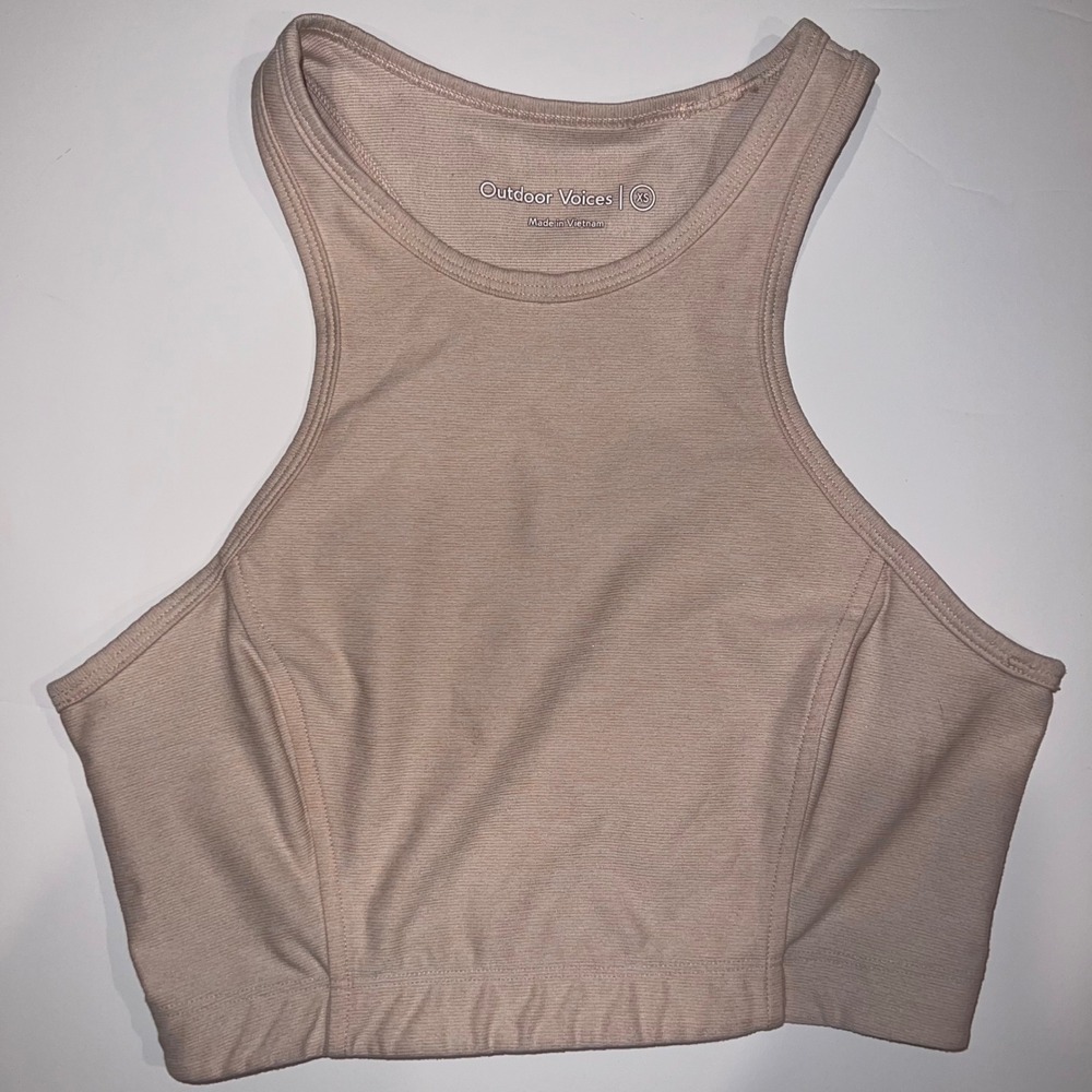 Outdoor Voices Crop Athletic Women XS Pink Ribbed High Neck Racerback Tank Top